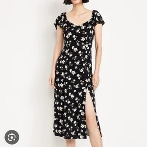 Flutter-Sleeve Crepe Midi Dress